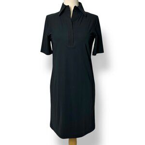 NWT SHAN Women's Black Lycra Polo Dress V-Neck Knee Length Short Sleeve Sz 02